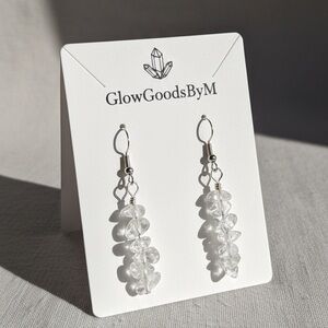 Natural Clear Quartz Crystal Chip Dangle Earrings